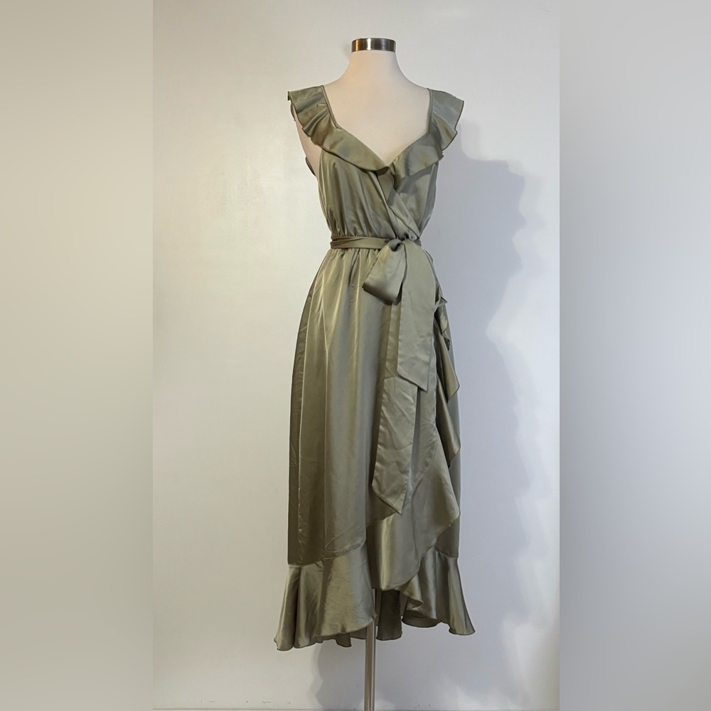 Show Me Your MuMu Savannah Ruffle Wrap Dress in Sage Green Size Medium